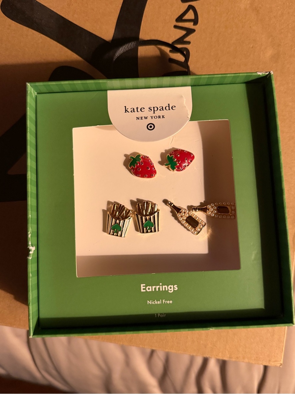 kate spade Strawberry, Fries & Sparkle Stud Earring Set - Red, Green & Gold